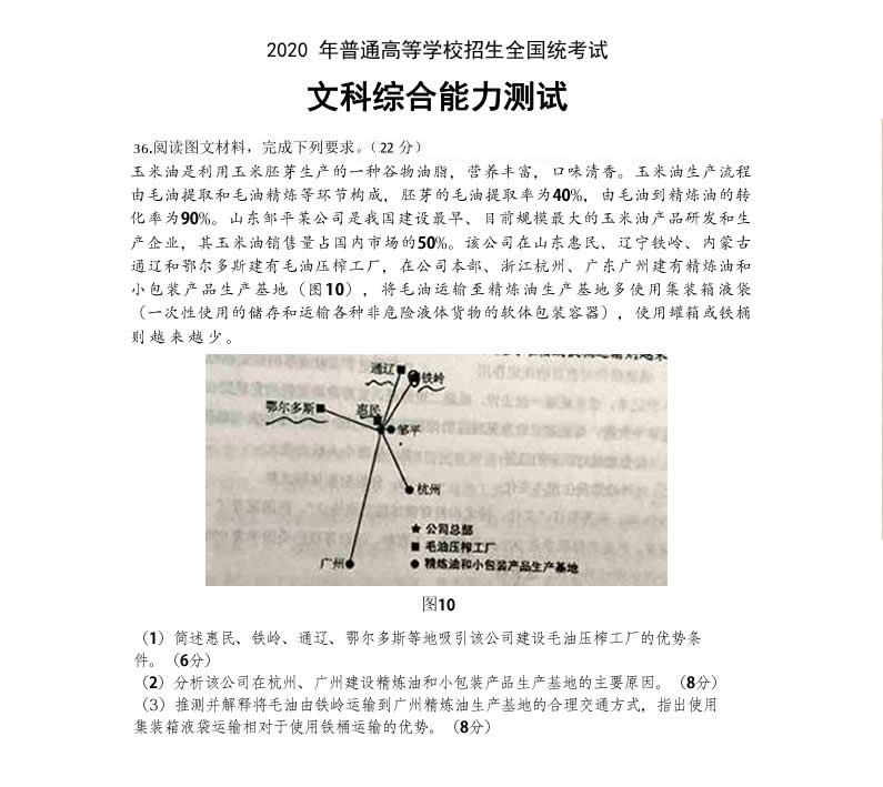 山東三星集團玉米油登上了2020全國高考卷！這道題你會怎么答？